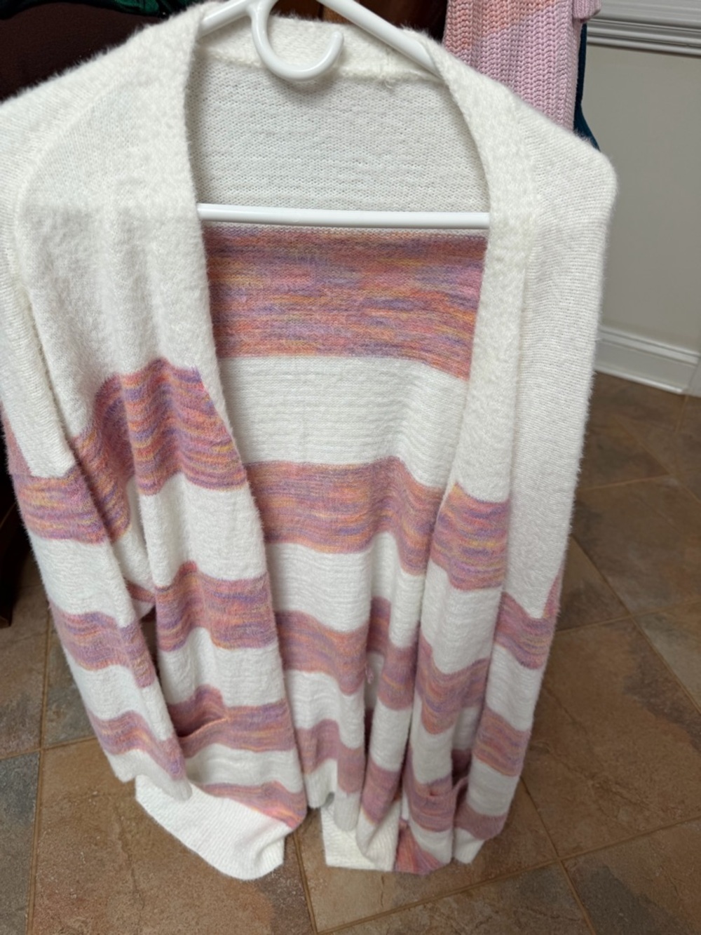 BloomChic Cream Open-Front  with Pink & Peach Stripes